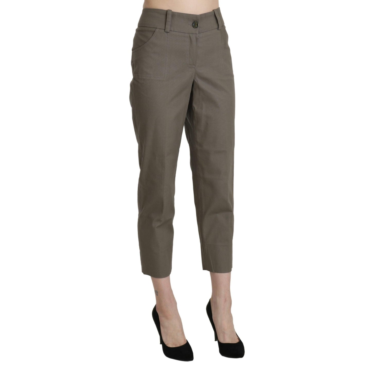 Gray High Waist Cropped Dress Trouser Pants