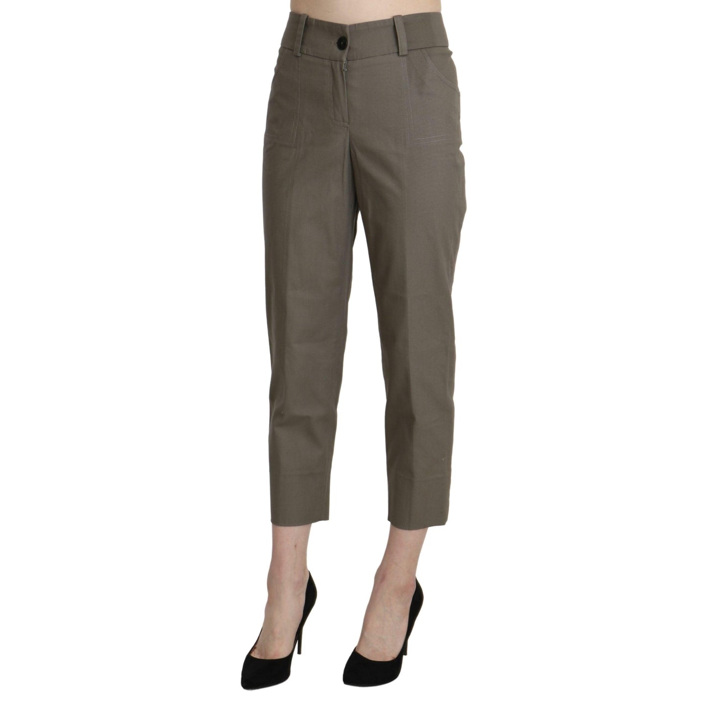 Gray High Waist Cropped Dress Trouser Pants