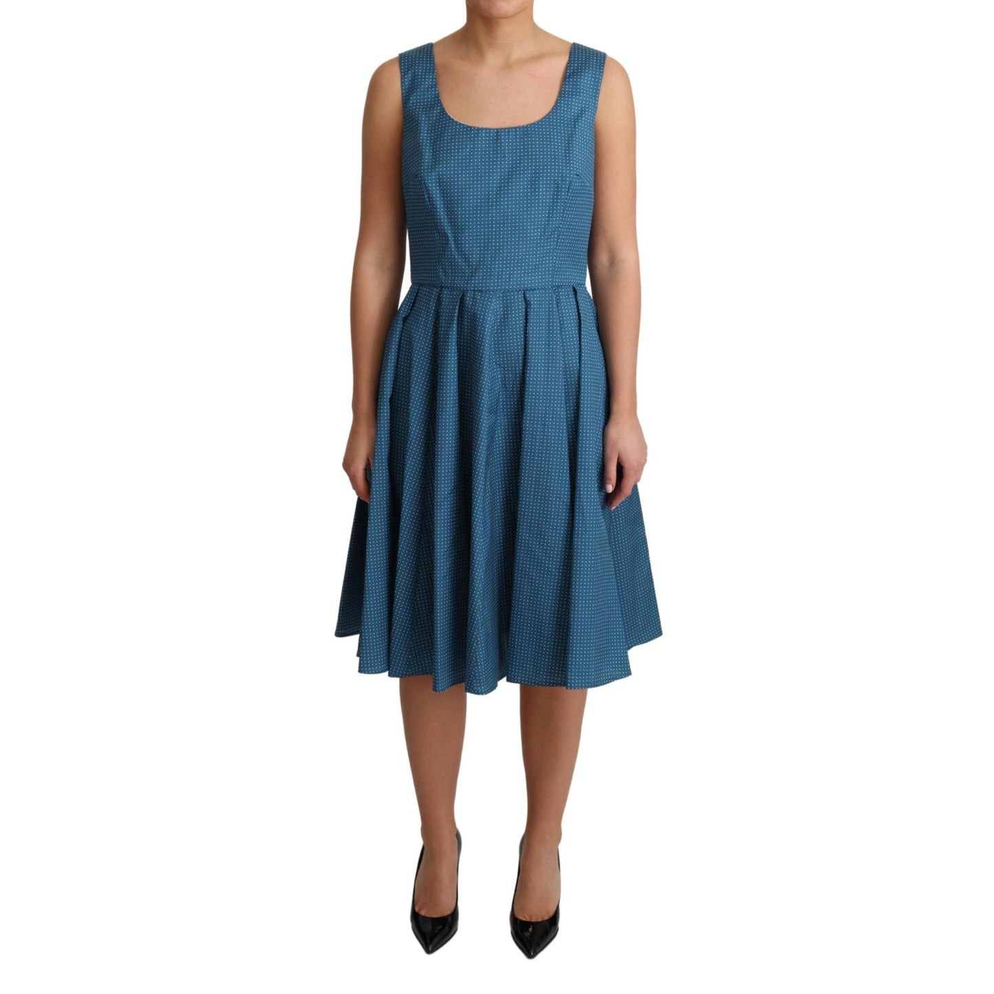 Blue Polka Dotted Cotton A-Line Dress