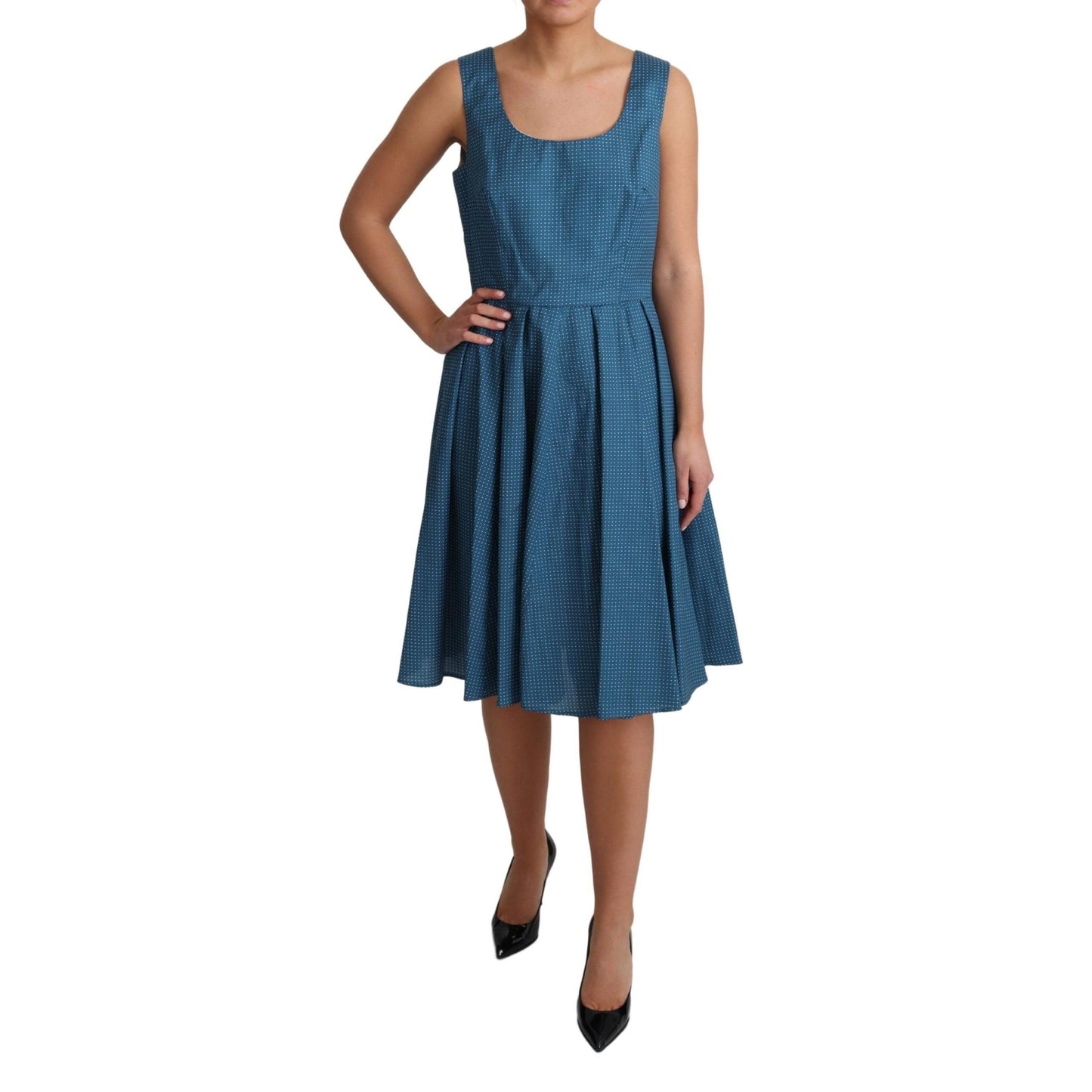 Blue Polka Dotted Cotton A-Line Dress