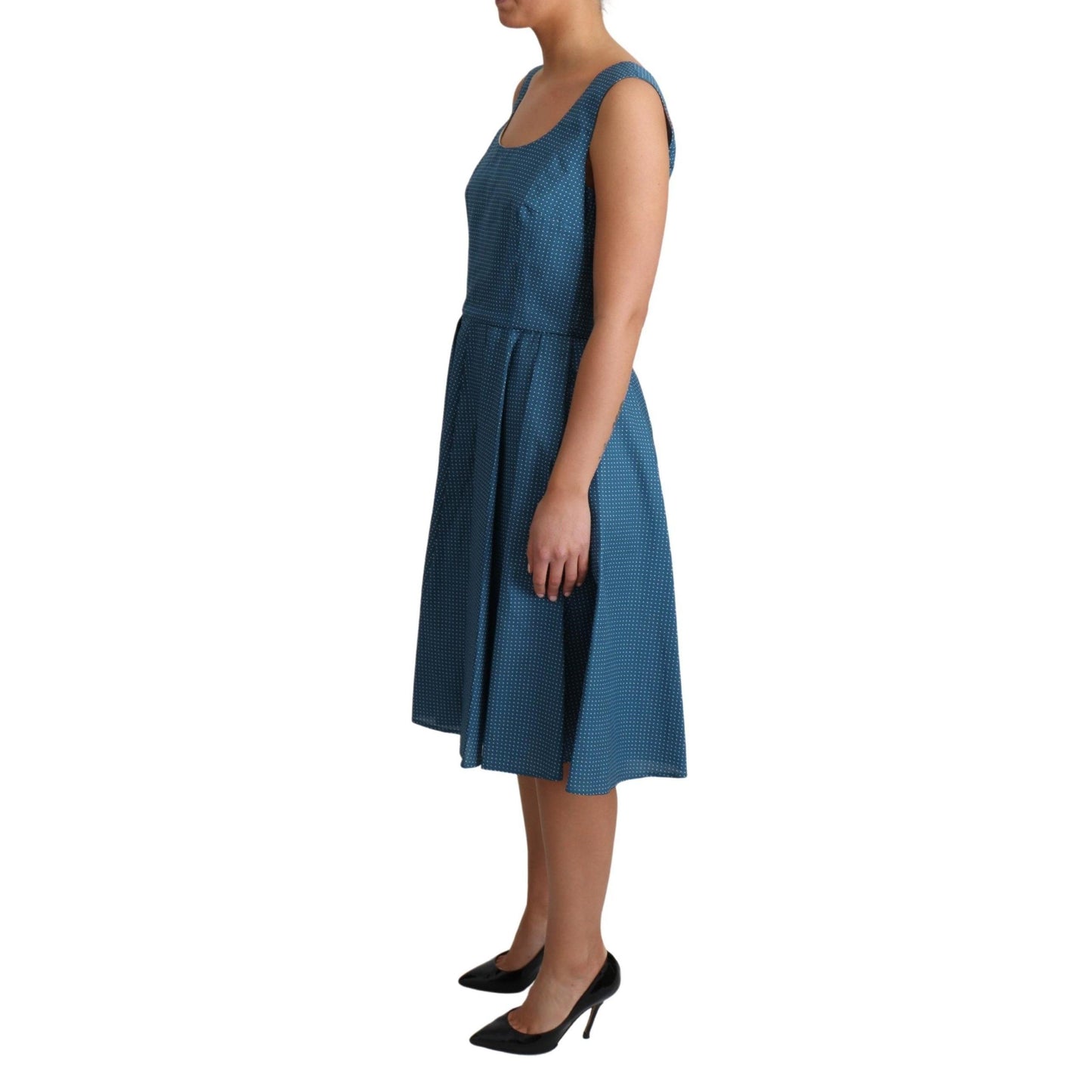 Blue Polka Dotted Cotton A-Line Dress