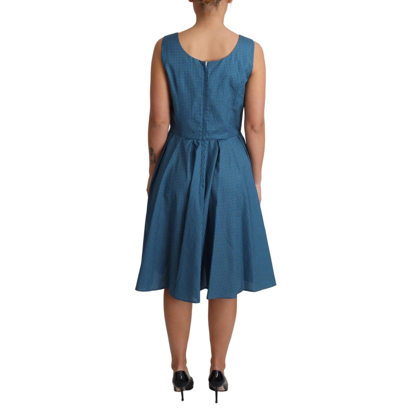 Blue Polka Dotted Cotton A-Line Dress