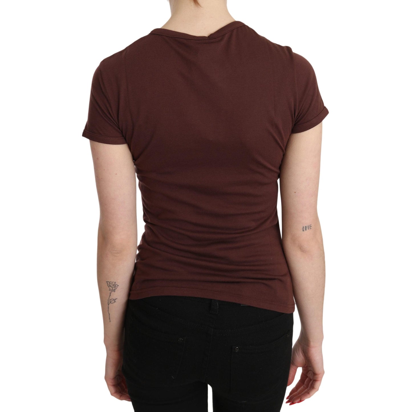 Brown Hearts Printed Round Neck T-shirt Top