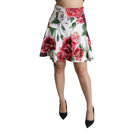 White Floral A-line High Waist Mini Skirt