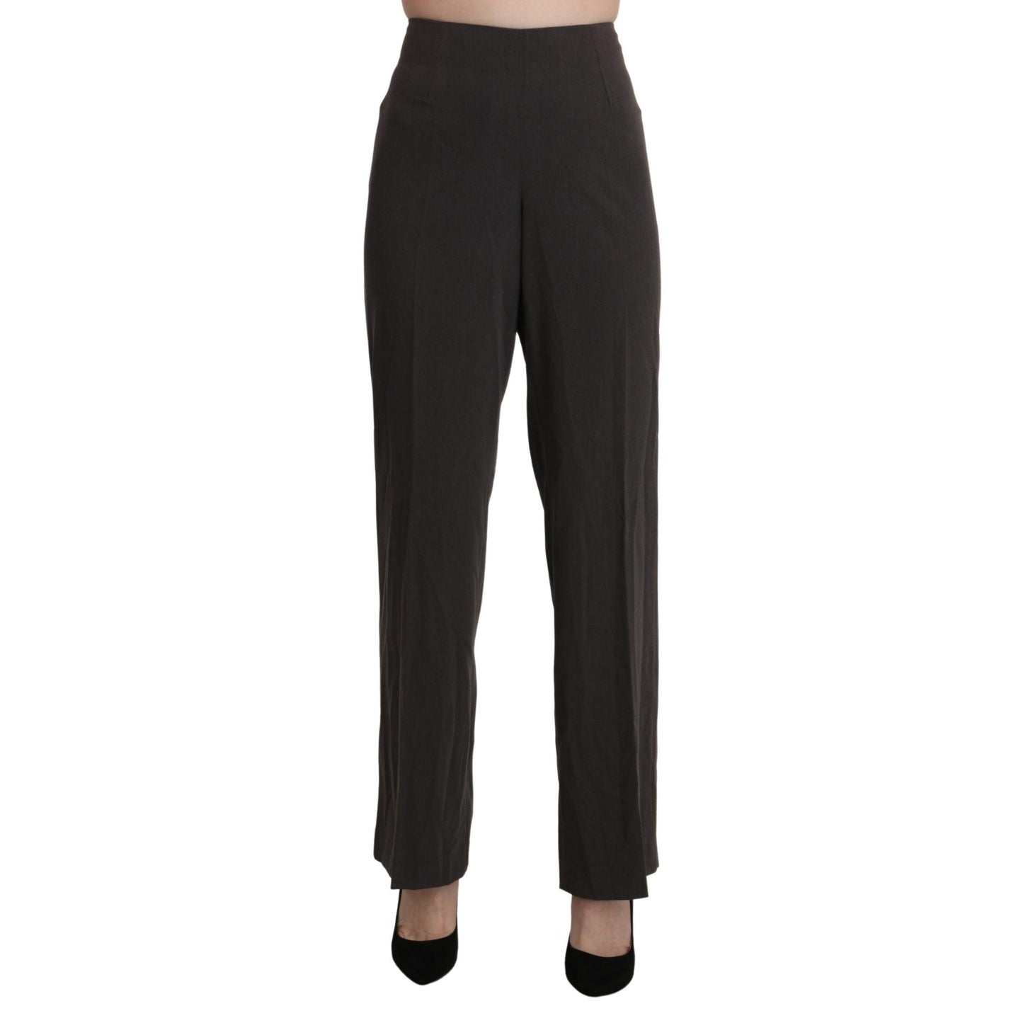 Gray High Waist Straight Dress Trouser Pants