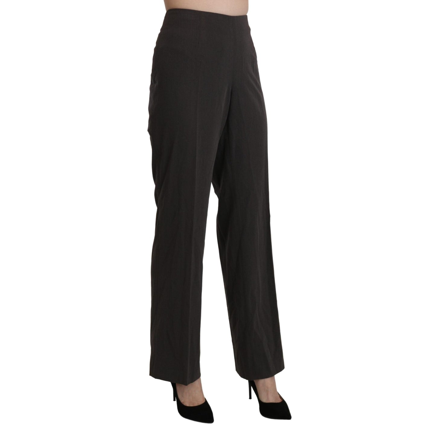 Gray High Waist Straight Dress Trouser Pants