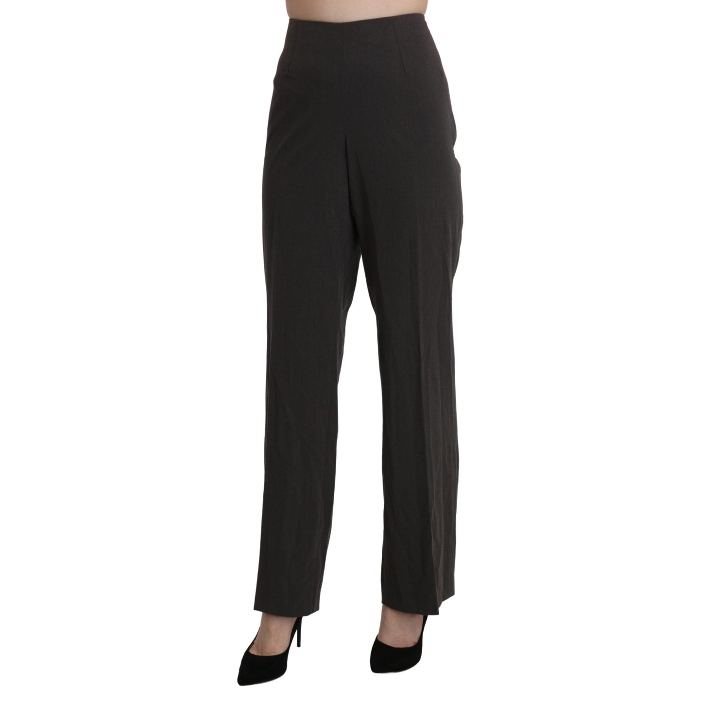 Gray High Waist Straight Dress Trouser Pants