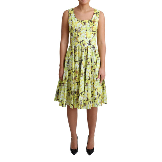 Yellow Floral Cotton Stretch Gown Dress