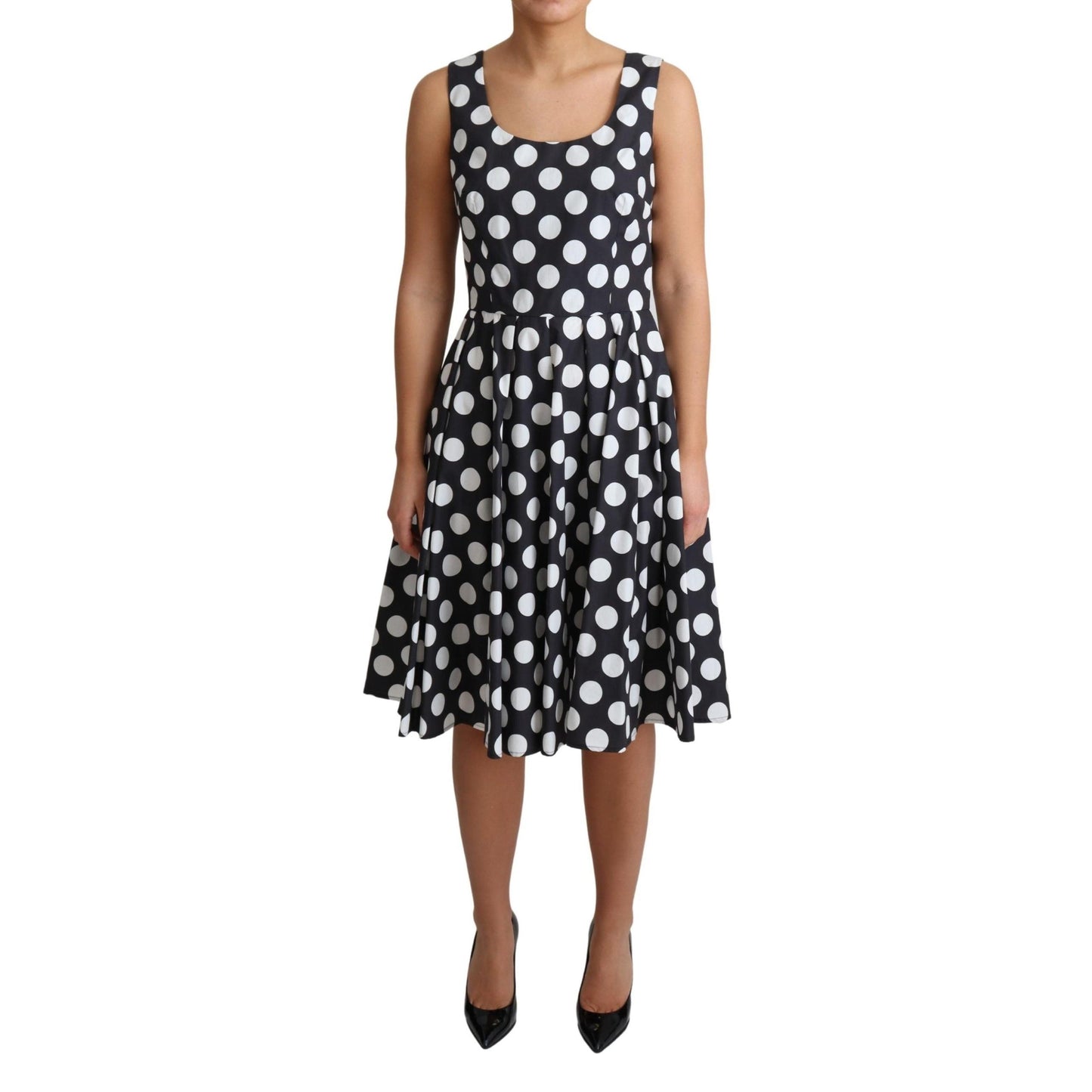 Blue Polka Dotted Cotton A-Line  Dress