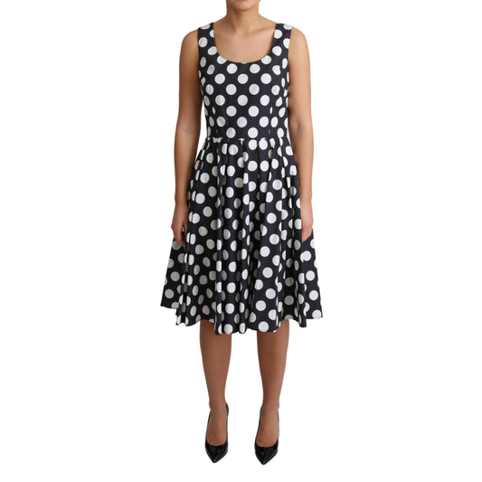 Blue Polka Dotted Cotton A-Line  Dress
