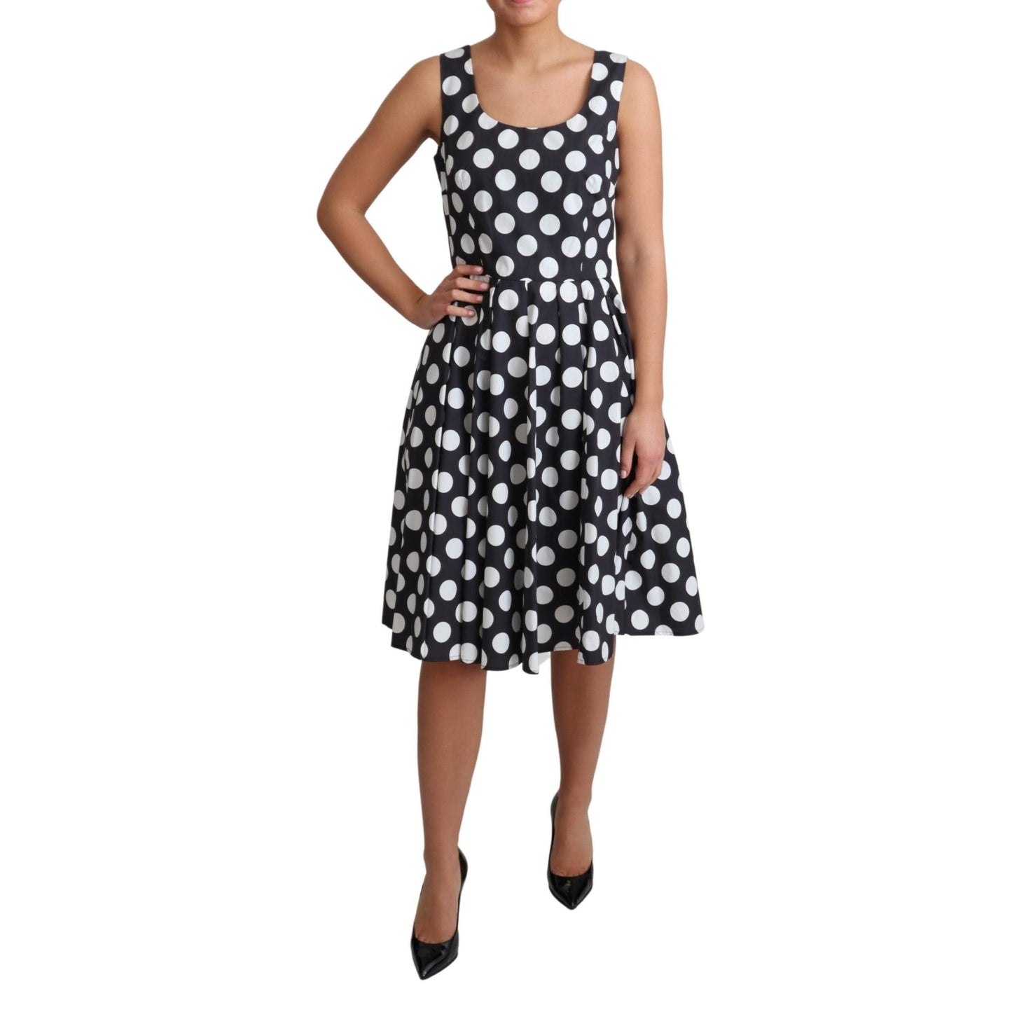 Blue Polka Dotted Cotton A-Line  Dress