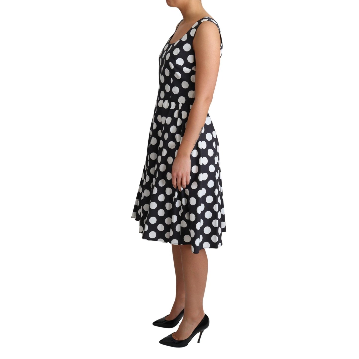 Blue Polka Dotted Cotton A-Line  Dress