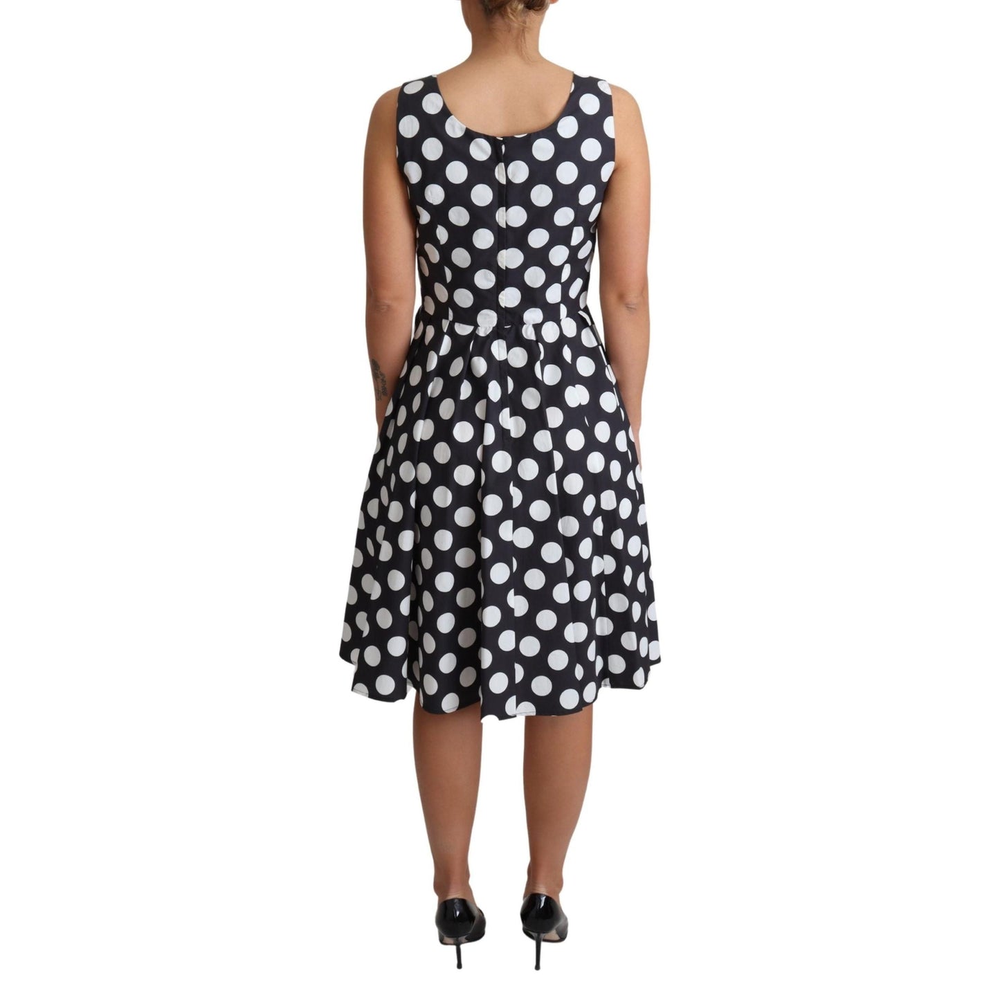 Blue Polka Dotted Cotton A-Line  Dress