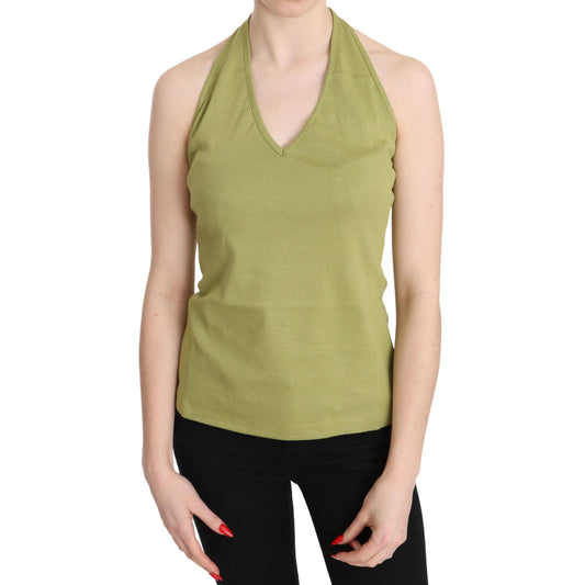 Green Halter Cotton Sleeveless Casual Tank Top Blouse