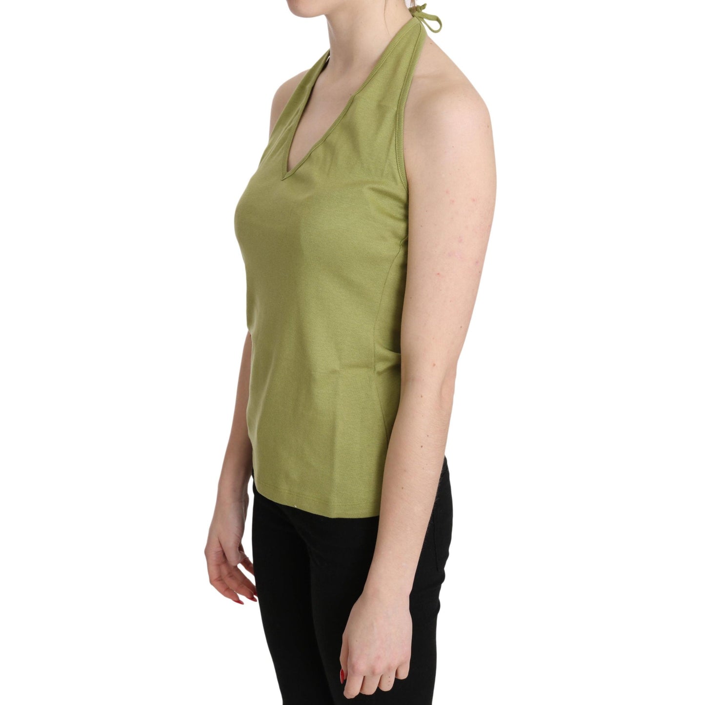 Green Halter Cotton Sleeveless Casual Tank Top Blouse