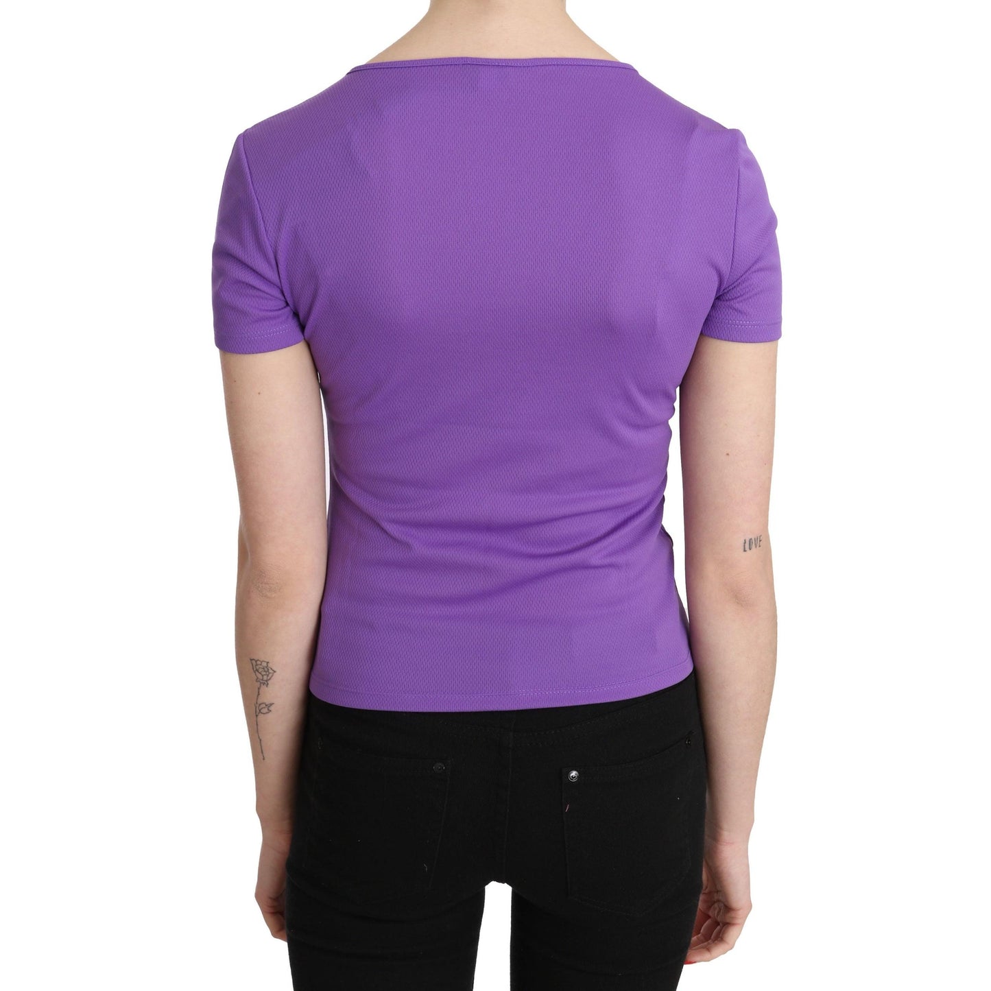 Purple 100% Polyester Short Sleeve Top  Blouse