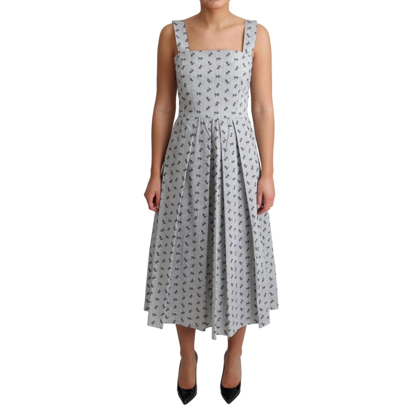 Blue White Floral Cotton A-Line Dress