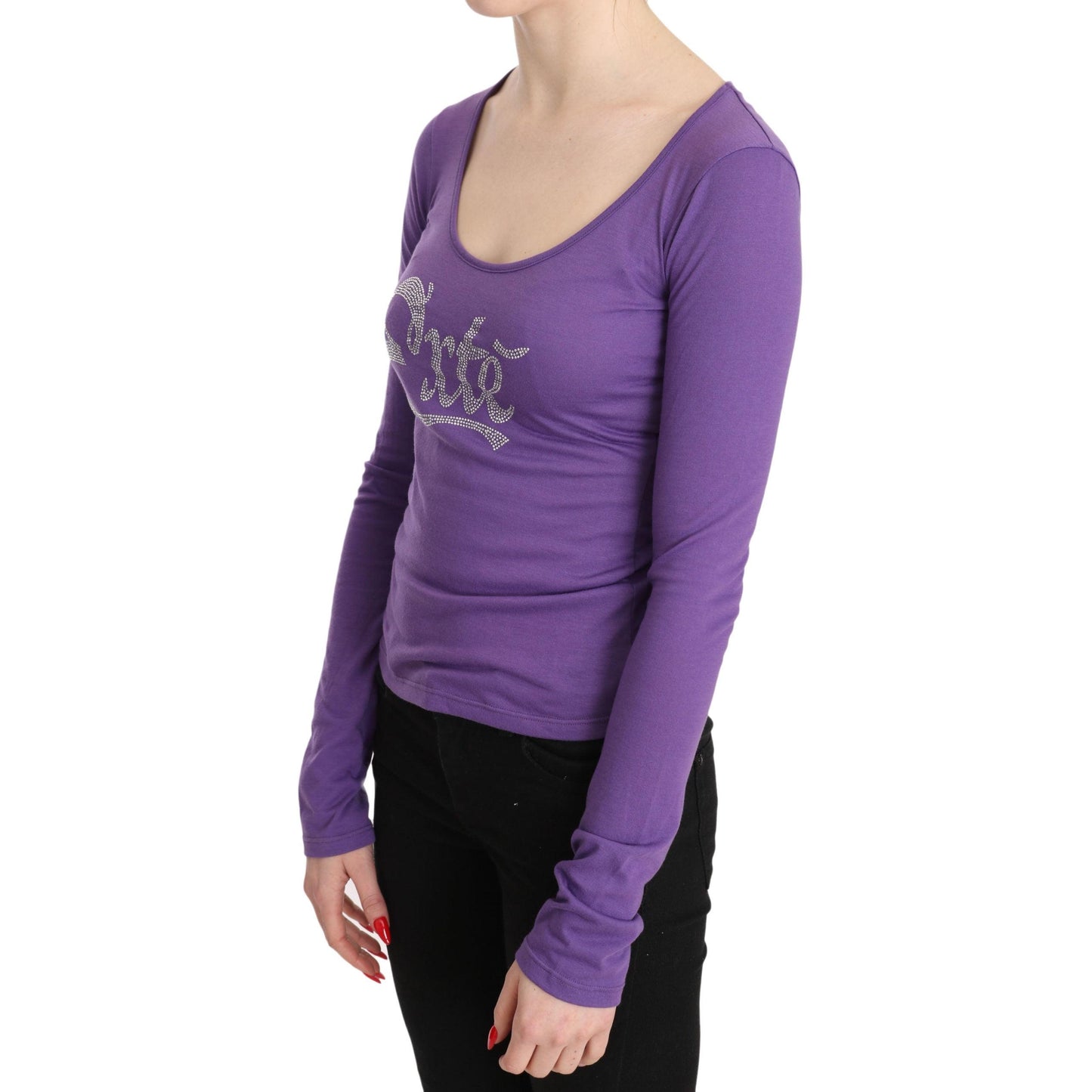 Purple Exte Crystal Embellished Long Sleeve Top Blouse