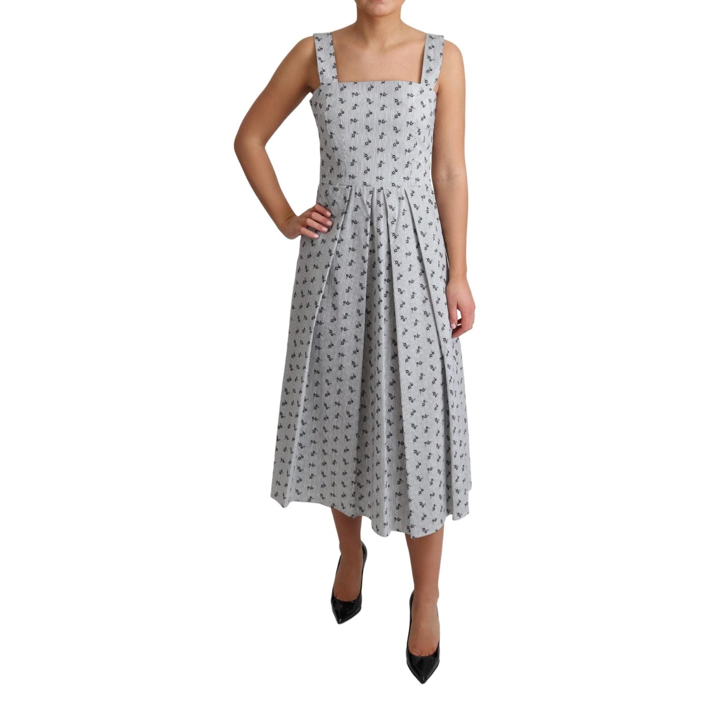 Blue White Floral Cotton A-Line Dress