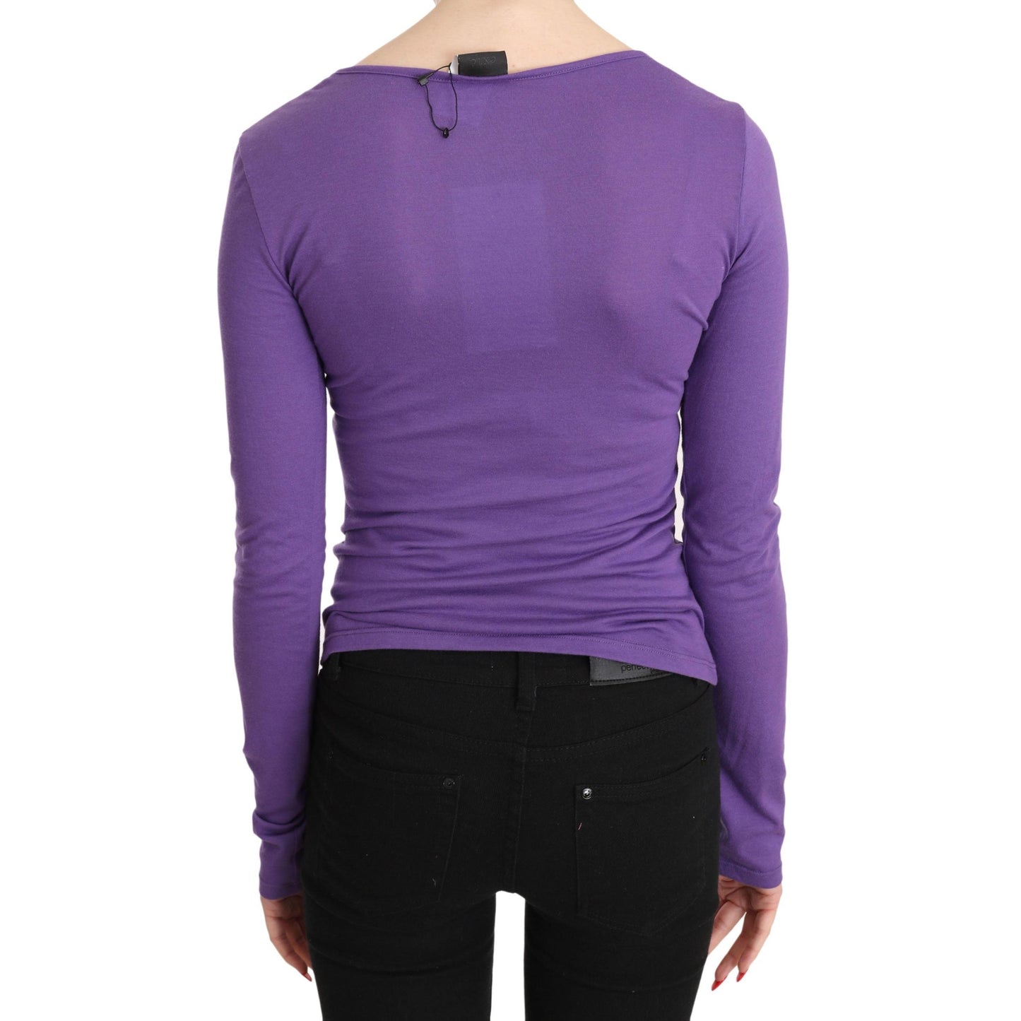 Purple Exte Crystal Embellished Long Sleeve Top Blouse