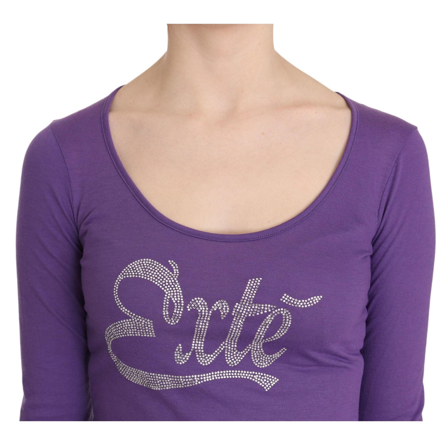 Purple Exte Crystal Embellished Long Sleeve Top Blouse