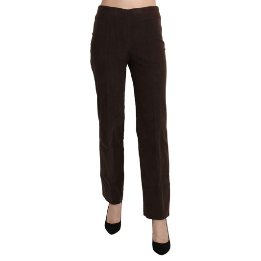 Brown Suede High Waist Straight Dress Trouser Pants