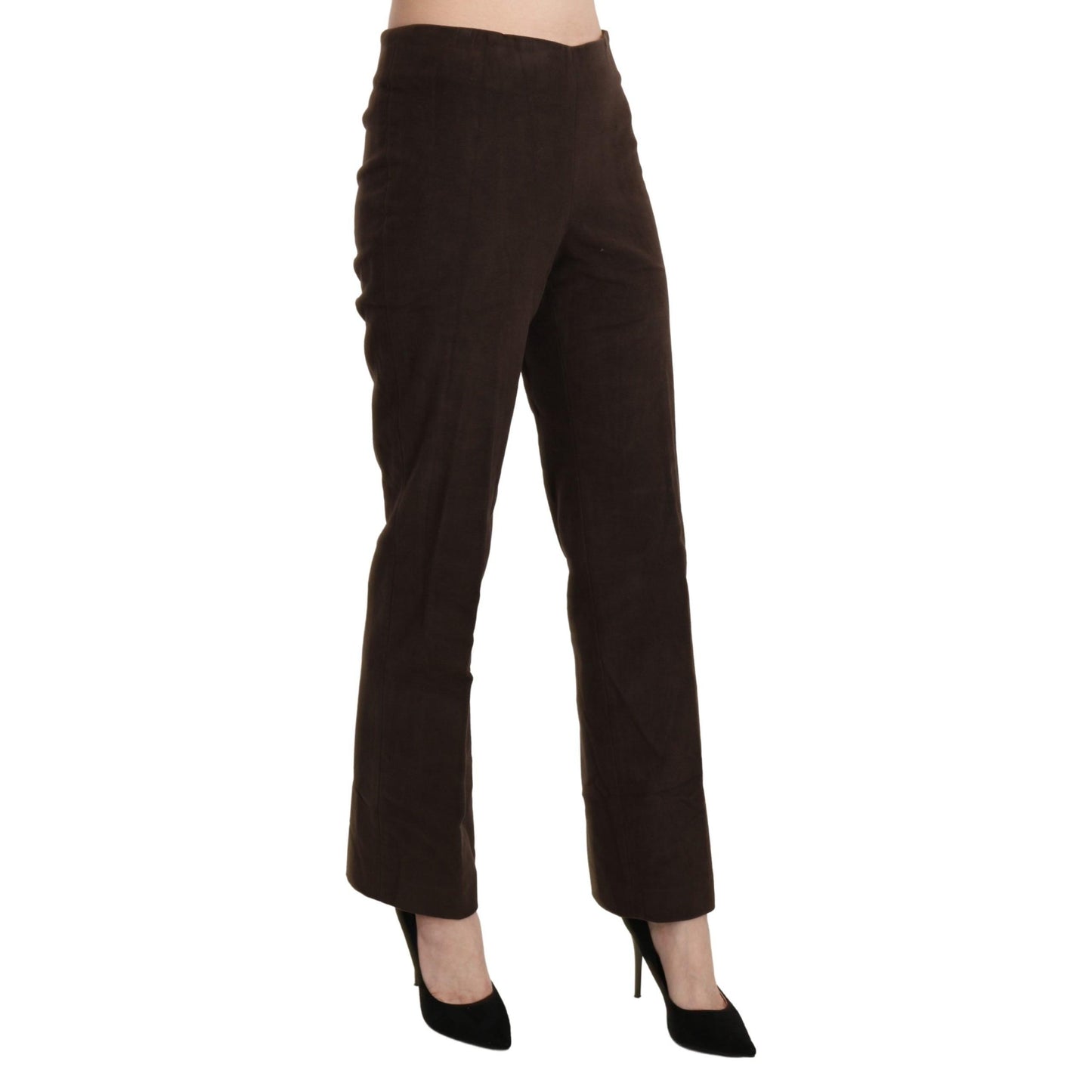 Brown Suede High Waist Straight Dress Trouser Pants