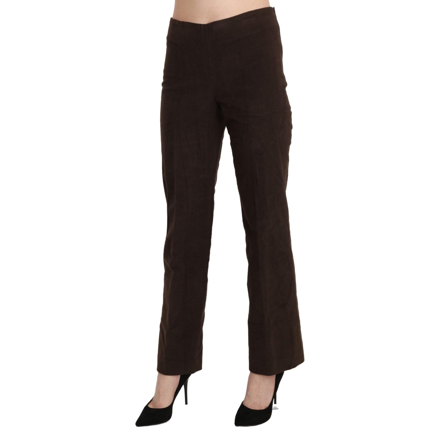 Brown Suede High Waist Straight Dress Trouser Pants
