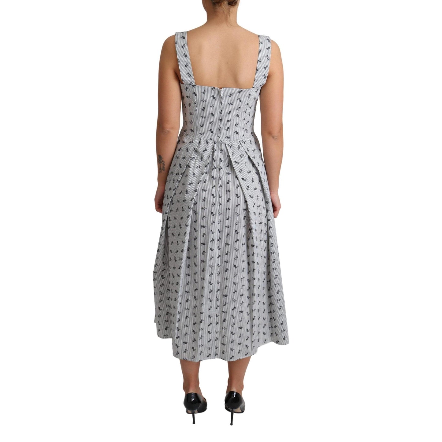 Blue White Floral Cotton A-Line Dress