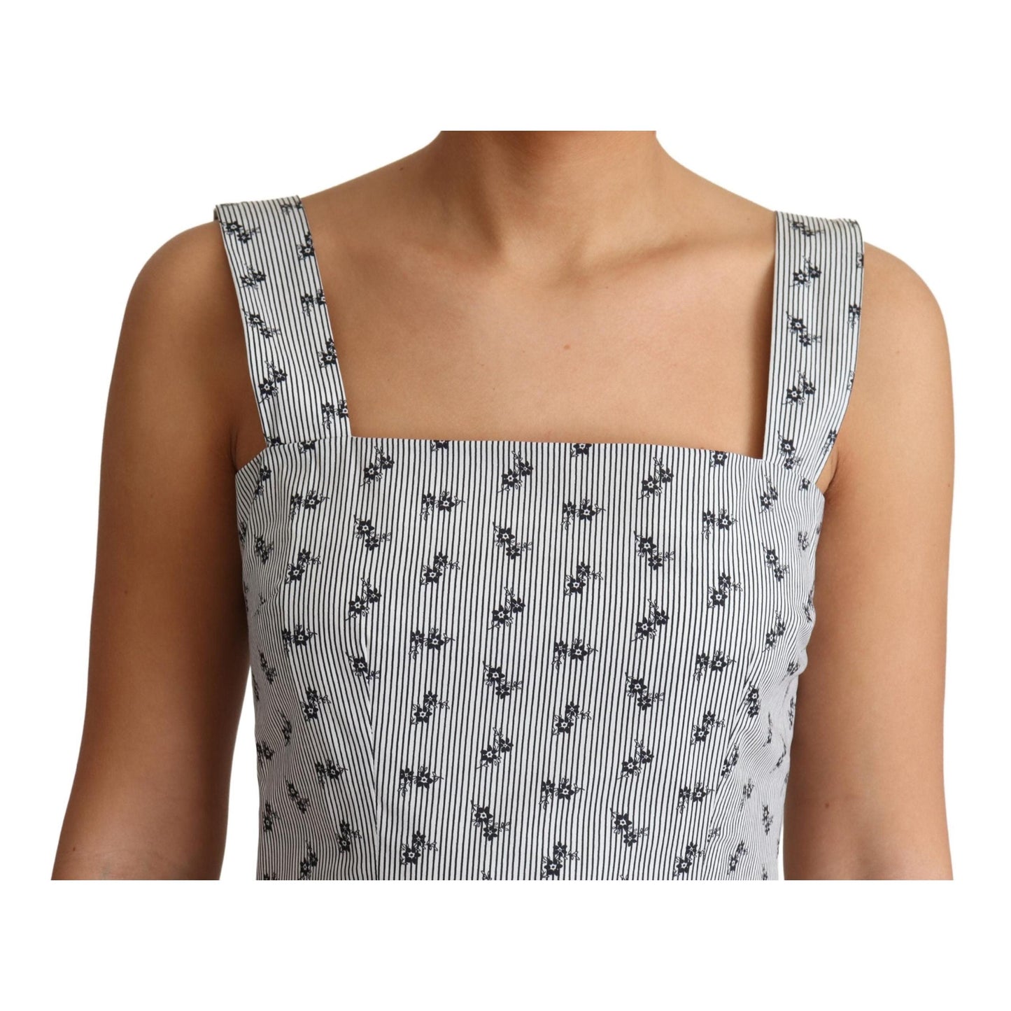 Blue White Floral Cotton A-Line Dress