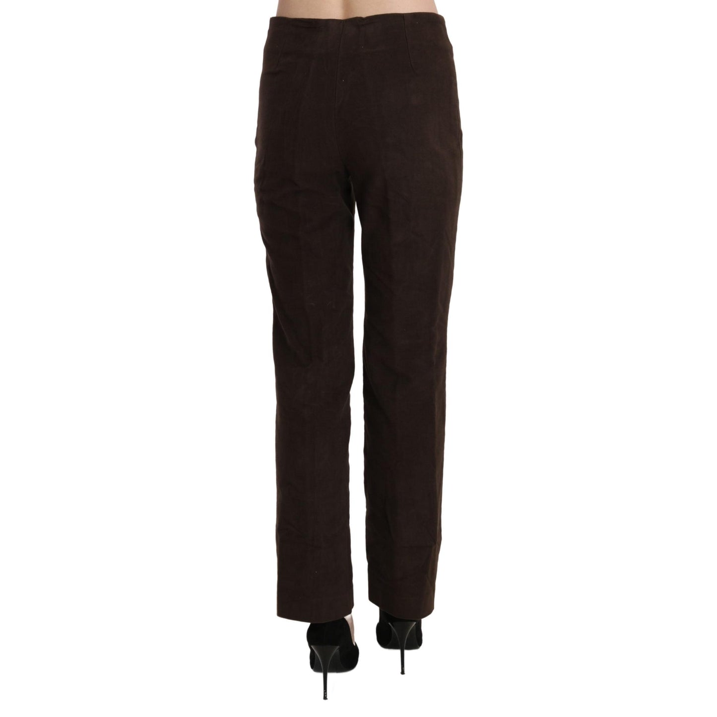 Brown Suede High Waist Straight Dress Trouser Pants