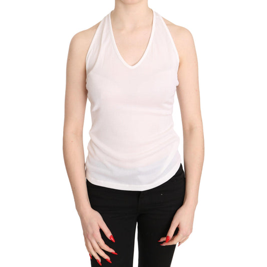 White Halter Cotton Sleeveless Casual Tank Top Blouse