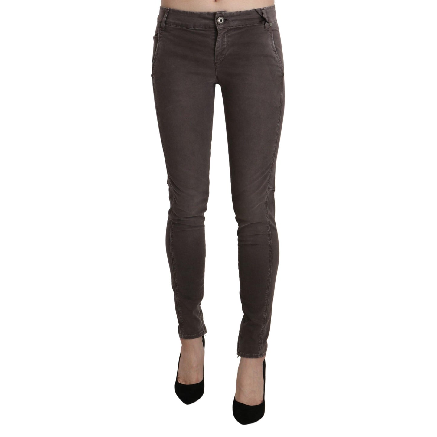 Brown Low Waist Skinny Slim Trouser Cotton Jeans