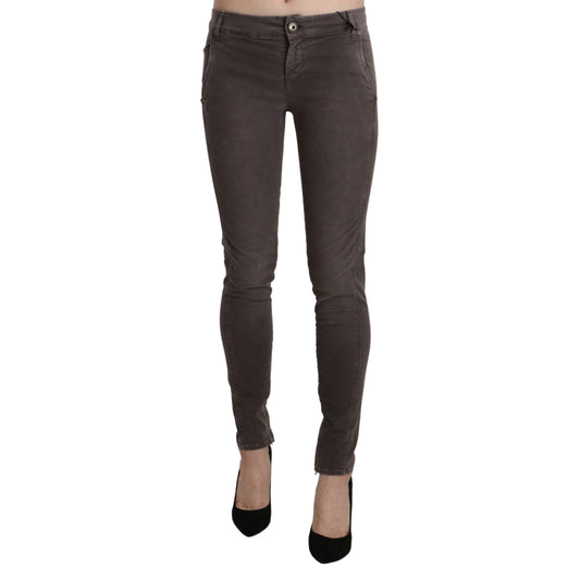 Brown Low Waist Skinny Slim Trouser Cotton Jeans
