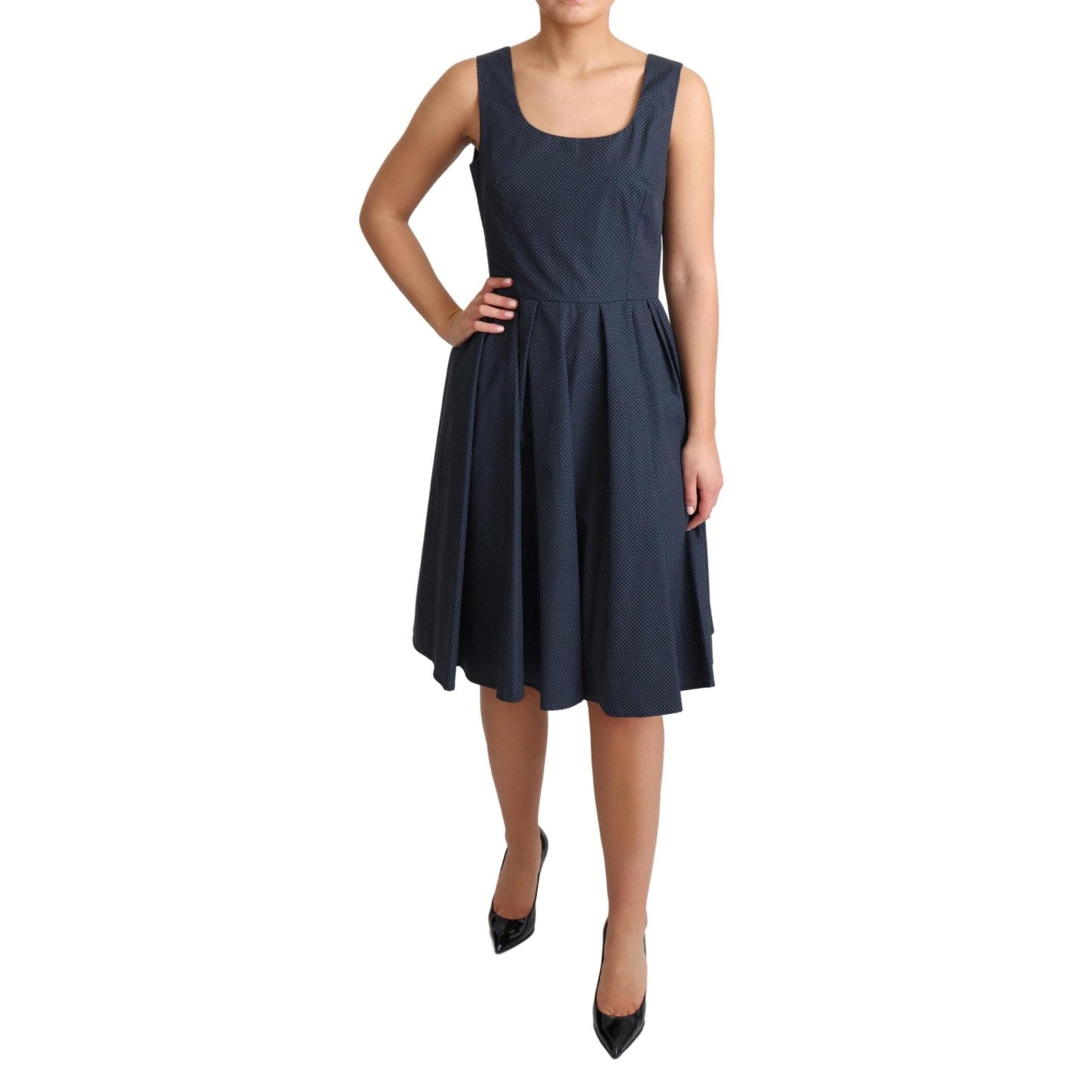 Blue Polka Dotted Cotton A-Line Dress