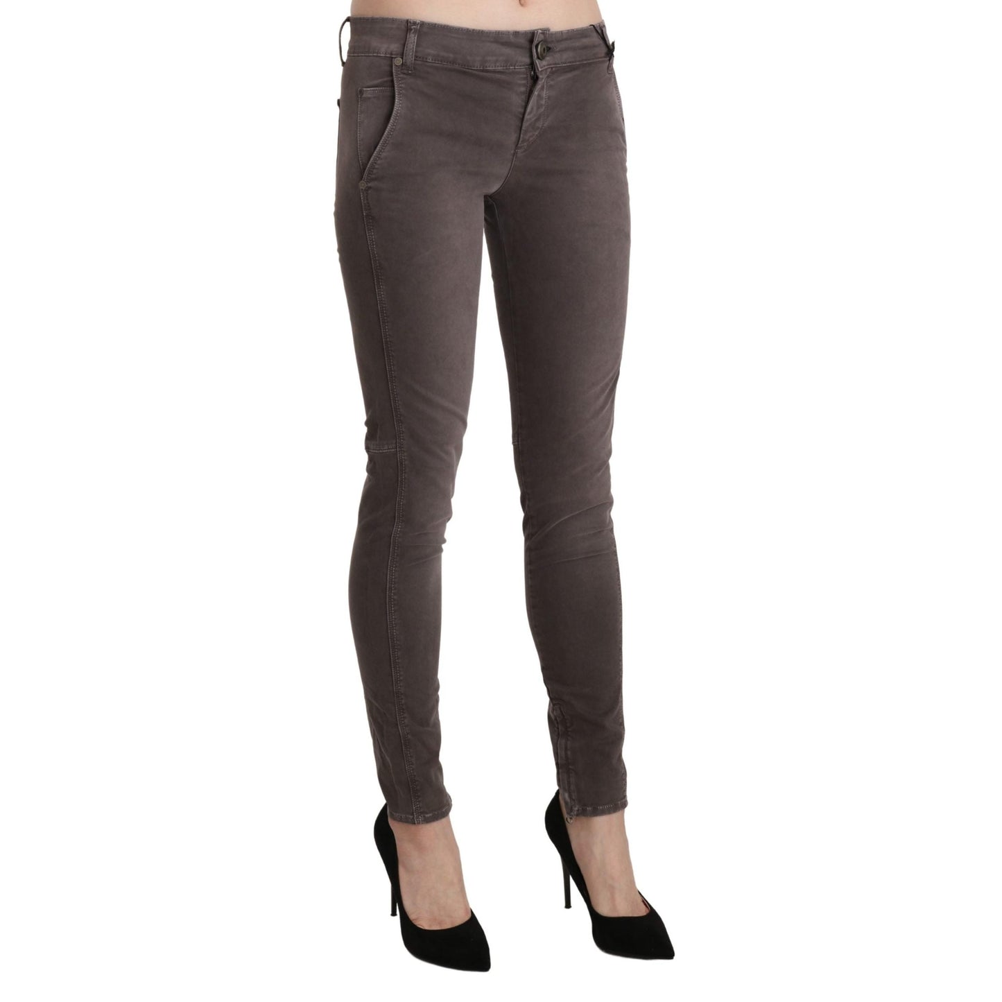 Brown Low Waist Skinny Slim Trouser Cotton Jeans