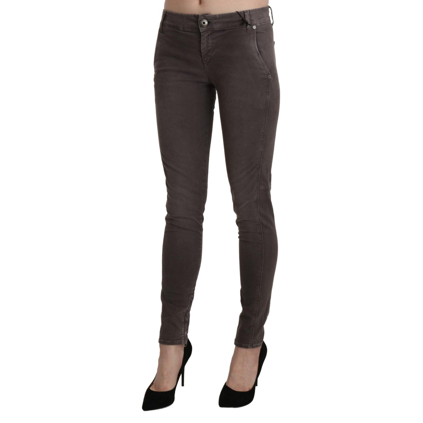 Brown Low Waist Skinny Slim Trouser Cotton Jeans