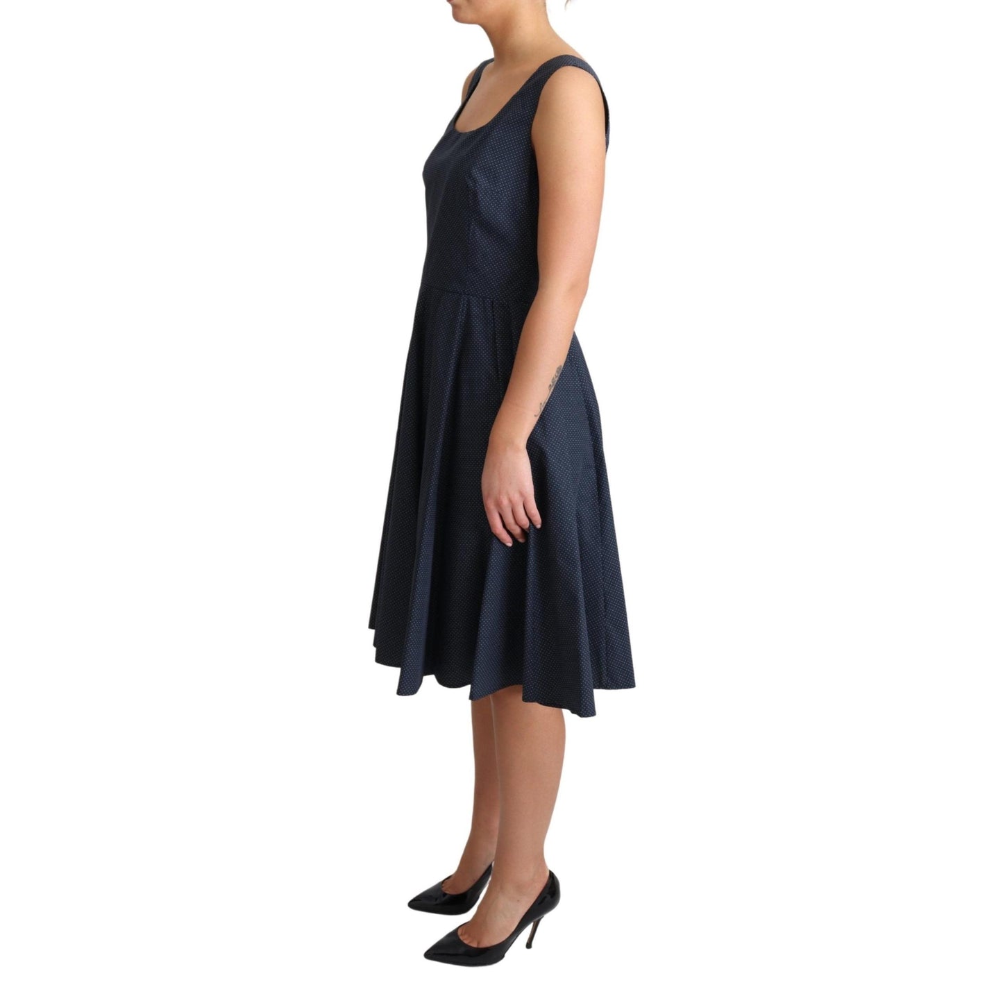 Blue Polka Dotted Cotton A-Line Dress