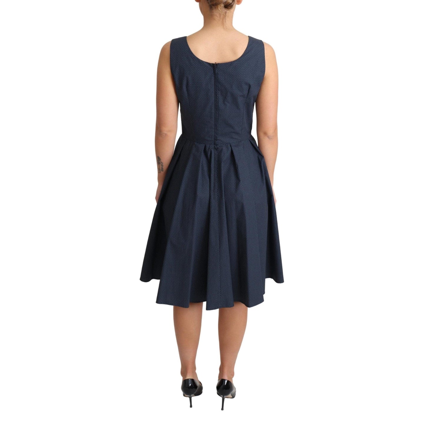 Blue Polka Dotted Cotton A-Line Dress