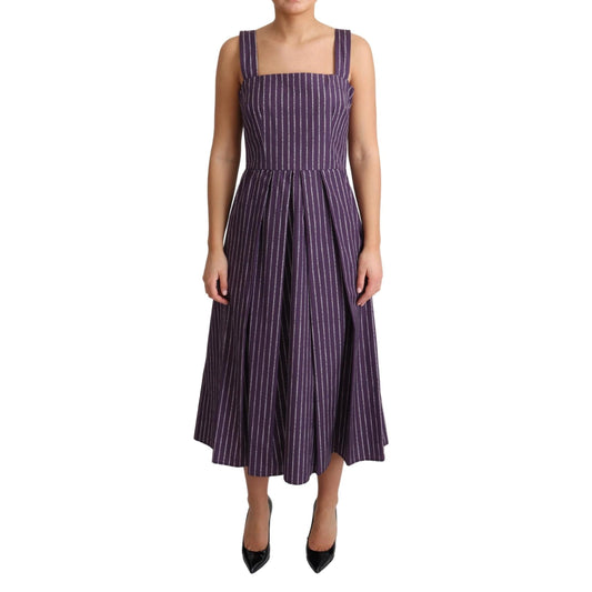 Purple Striped Cotton A-Line Stretch Dress