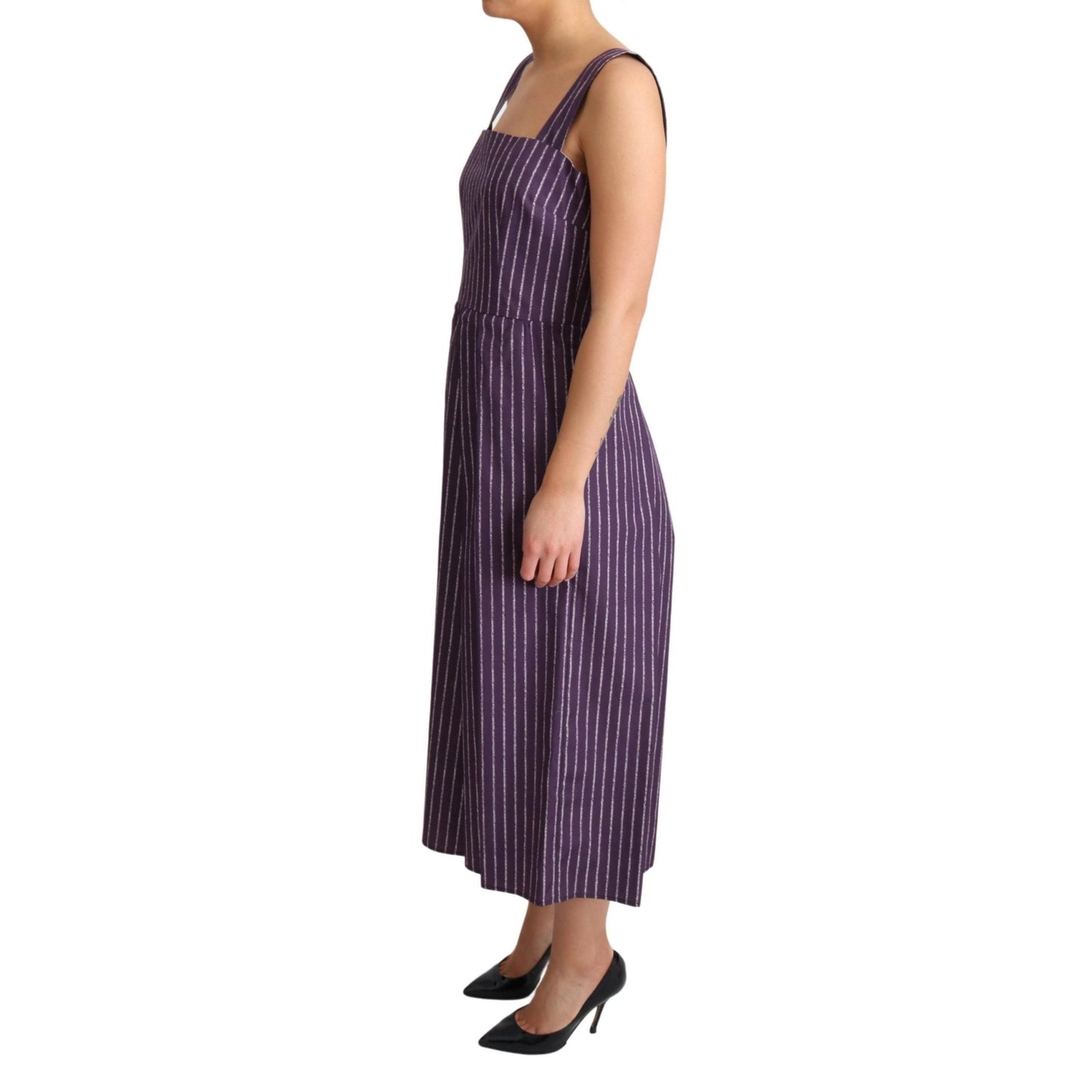 Purple Striped Cotton A-Line Stretch Dress