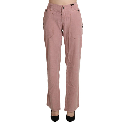 Pink High Waist Straight Cotton Trouser Pants