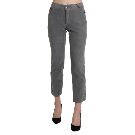 Gray Cropped Cotton Stretch Trouser Pants