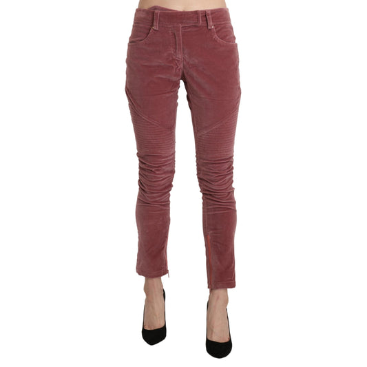 Red Mid Waist Skinny Cotton Pants