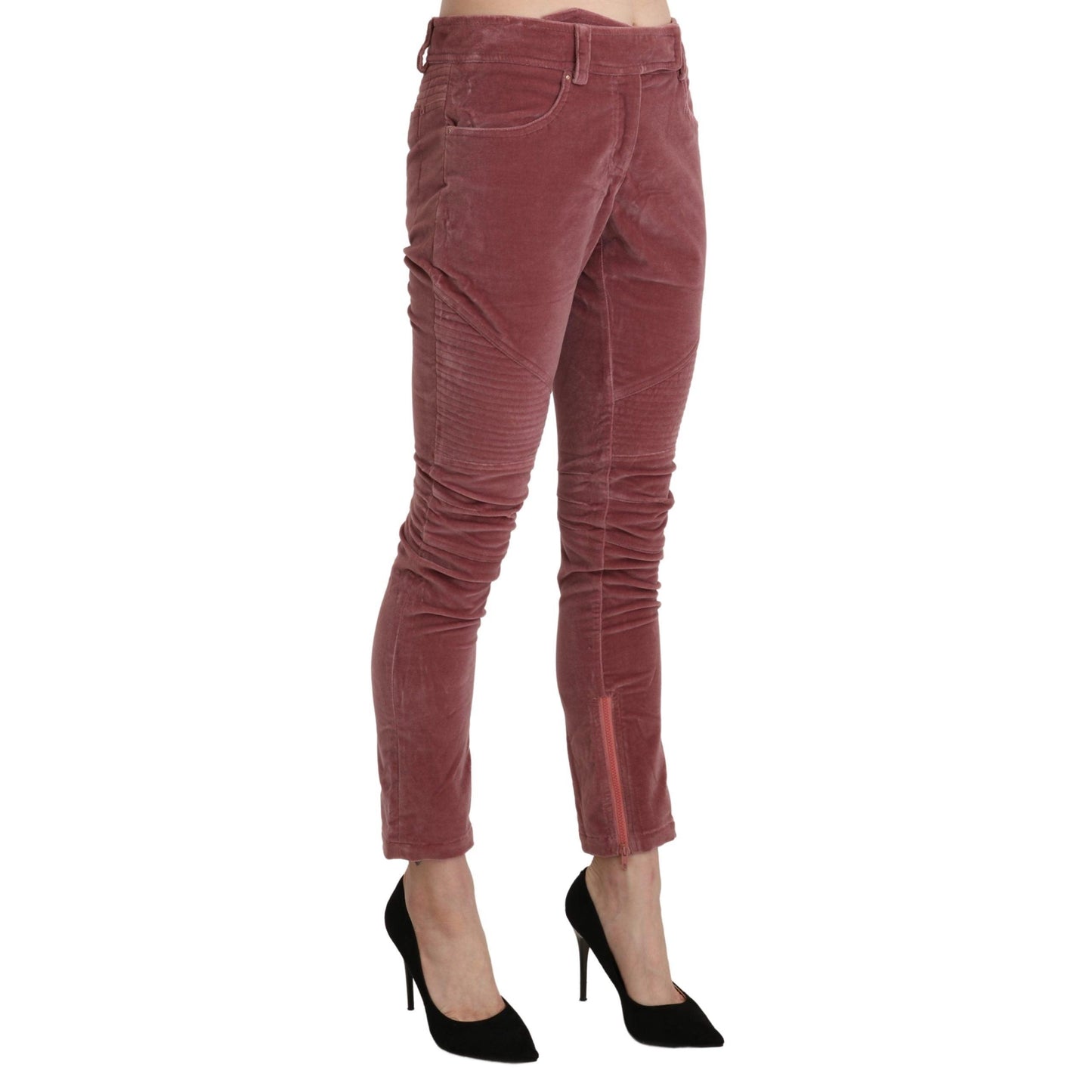 Red Mid Waist Skinny Cotton Pants