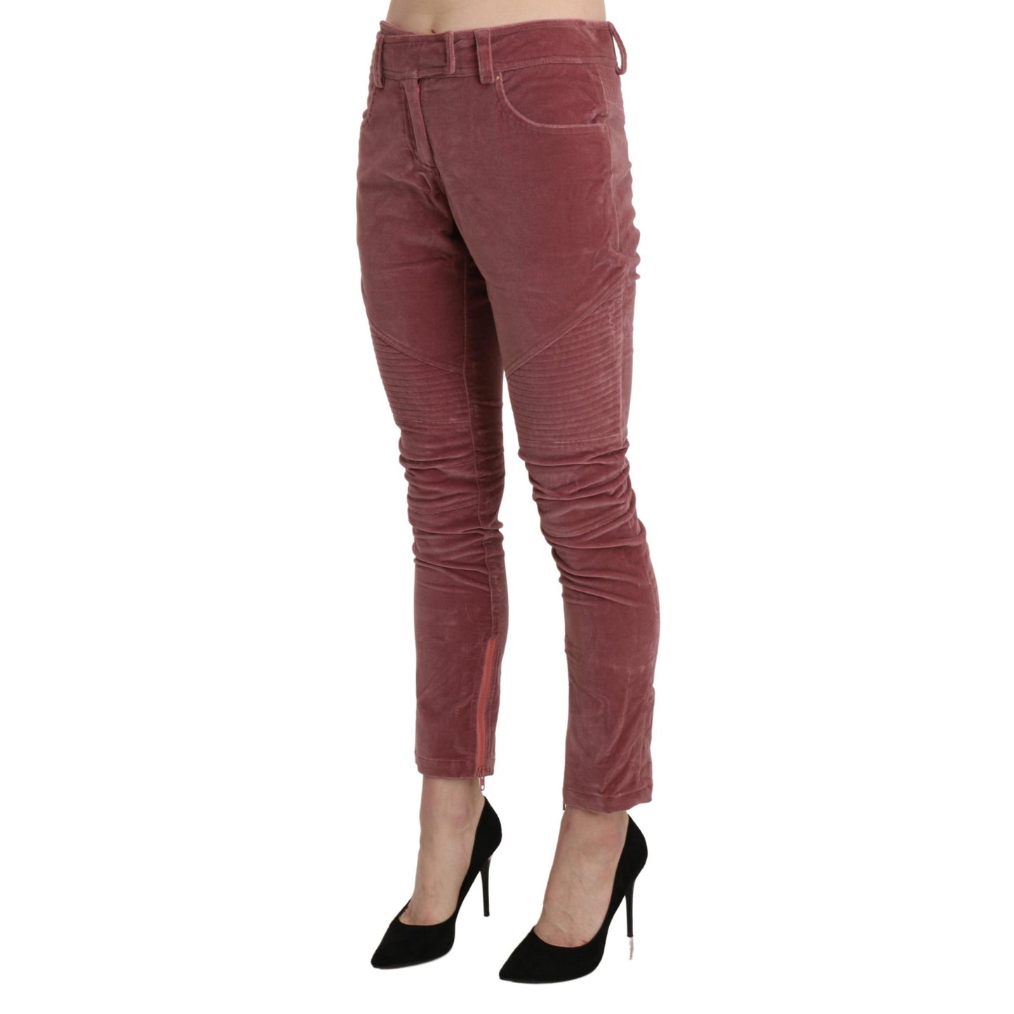 Red Mid Waist Skinny Cotton Pants