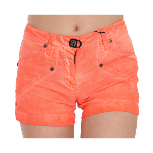 Orange Mid Waist Cotton Denim Mini Shorts