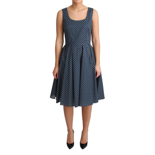 Blue Dotted Cotton A-Line Gown Dress