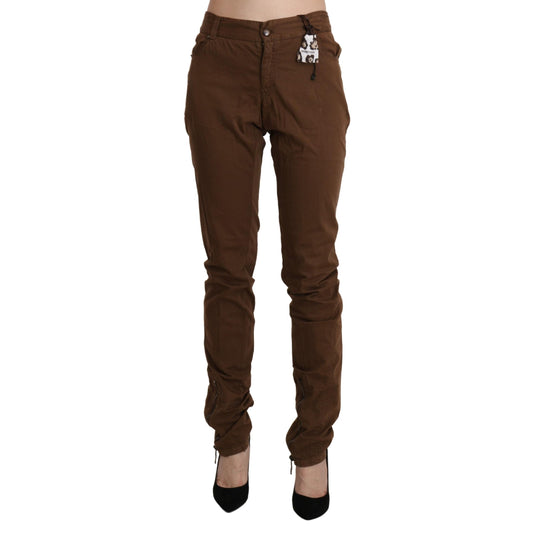 Brown High Waist Skinny Trouser Cotton Pants
