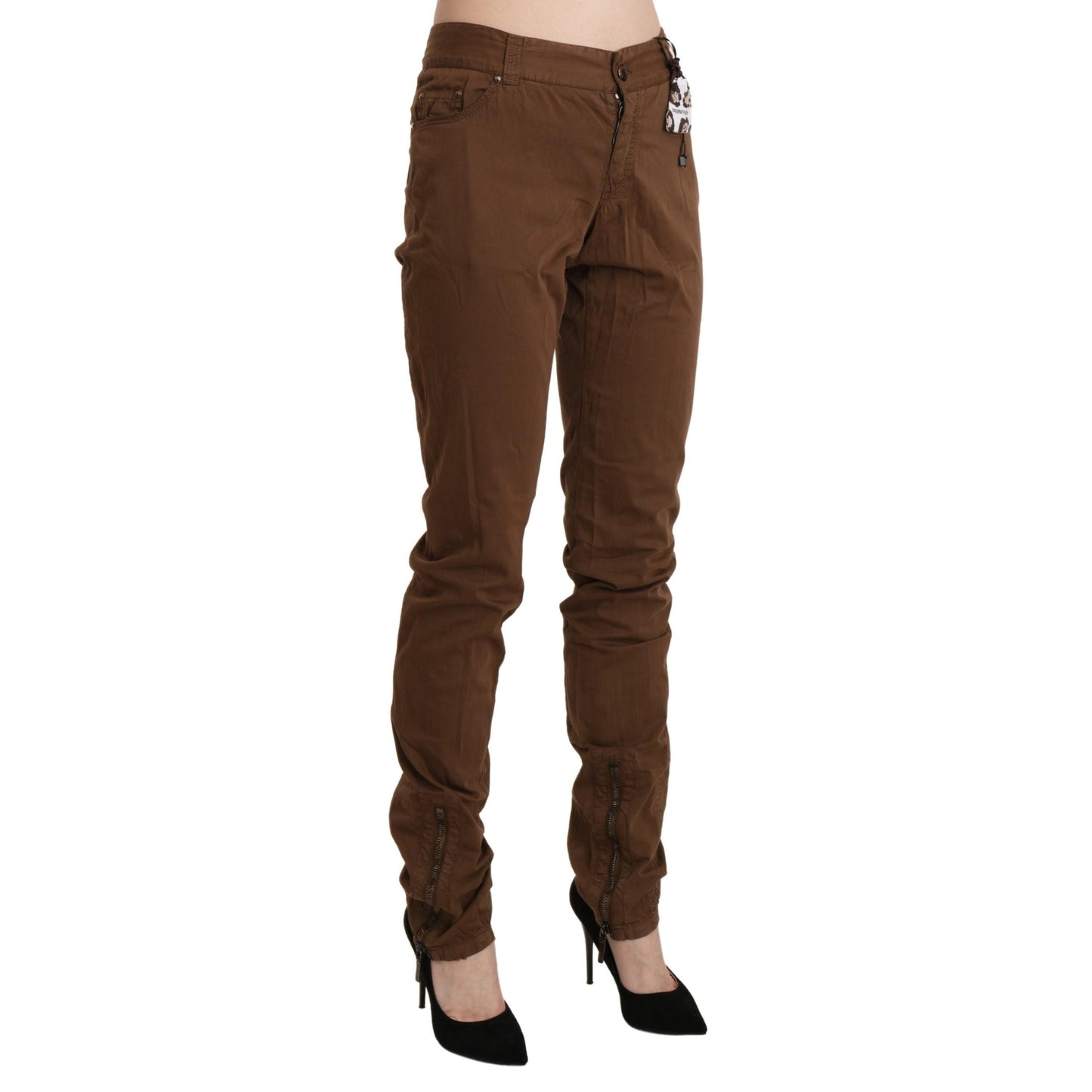 Brown High Waist Skinny Trouser Cotton Pants